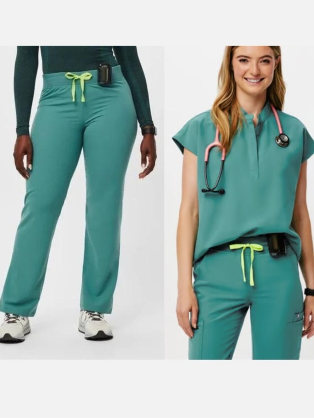 FIGS Cactus Green Scrub Set Rafaela Top & Livingston Pants Uniform Size XS & M